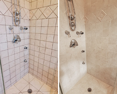Porcelain Shower Before and After Our Grout Sealing in Fountain, CO