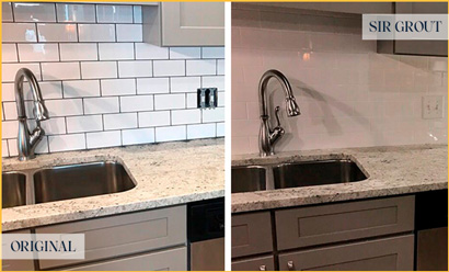 Picture of a Backsplash Before and After Grout Re-coloring