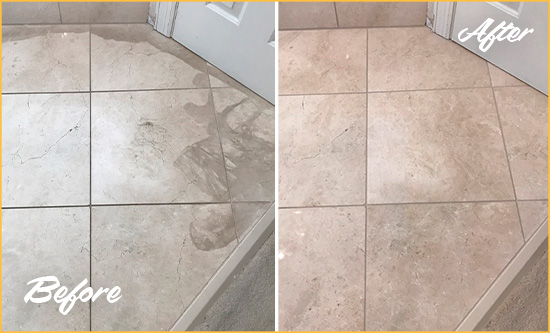 Before and After Picture of Grout Cleaning in a Restaurant's Kitchen Floor