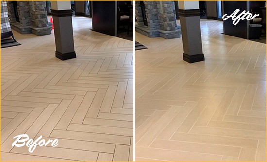 Before and After Picture of a Peyton Office Floor Tile and Grout Cleaned to Remove Stains