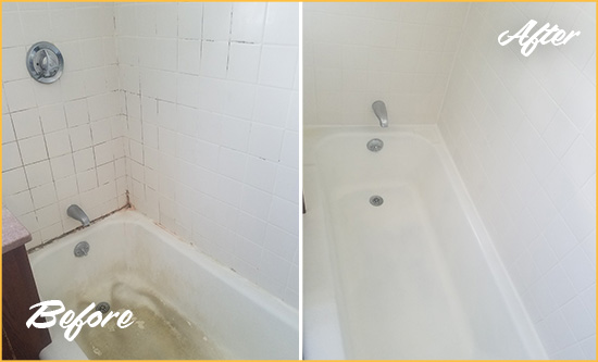 Before and After Picture of a Triview Bathtub Caulked to Repair Cracks