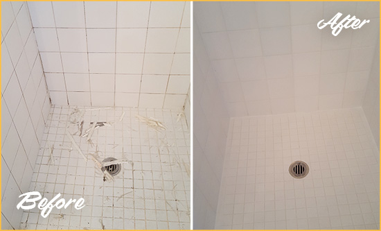 Before and After Picture of a Cherokee Bathroom Re-Caulked To Repair Damaged Caulking