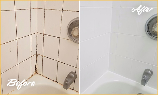 Before and After Picture of a Falcon Tub Caulked to Remove and Avoid Mold