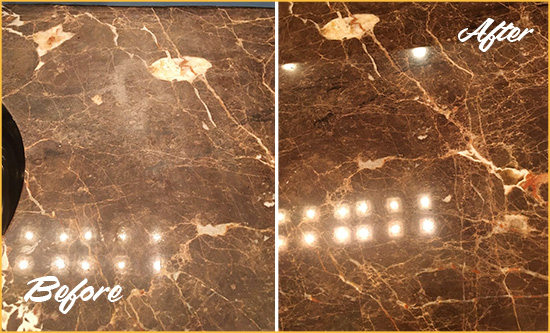 Before and After Picture of a Gleneagle Marble Stone Countertop Polished to Eliminate Stains