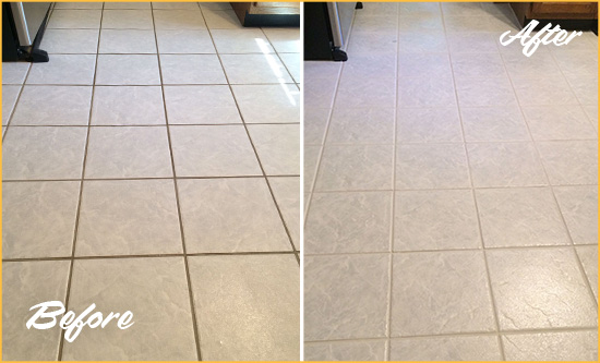 Before and After Picture of a Fort Carson Kitchen Ceramic Floor Sealed to Protect From Dirt and Spills