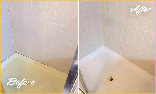 Before and After Picture of a Manitou Springs Shower Sealed to Remove and Protect Against Mold