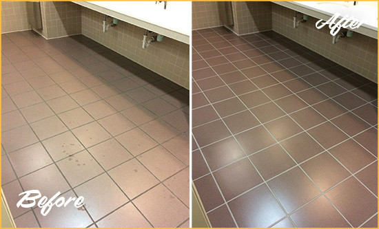 Before and After Picture of a Green Mountain Hills Restroom Sealed to Help Protect Against Scratches