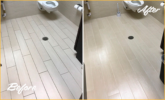 Before and After Picture of a Colorado Springs Office Restroom's Grout Cleaned to Remove Dirt