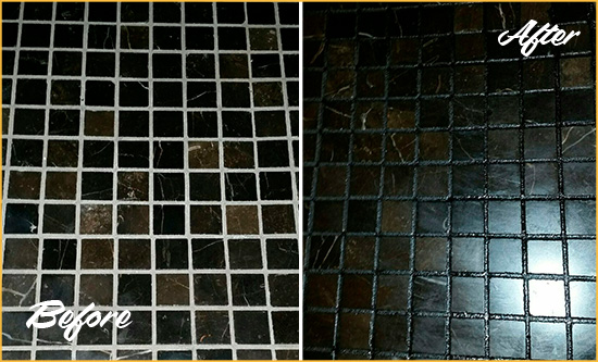 Before and After Picture of a Flying Horse MD No. 2 Black Floor with Recolored Grout