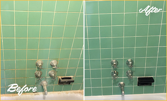 Before and After Picture of a Cherokee Bath Tub Grout Sealed to Avoid Water Damage