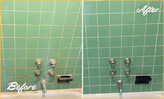 Before and After Picture of a Woodmen Road Bath Tub Grout Sealed to Avoid Water Damage