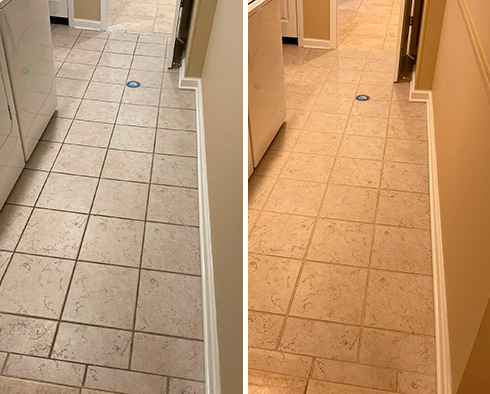 Ceramic Tile Floor Before and After a Grout Cleaning in Colorado Springs