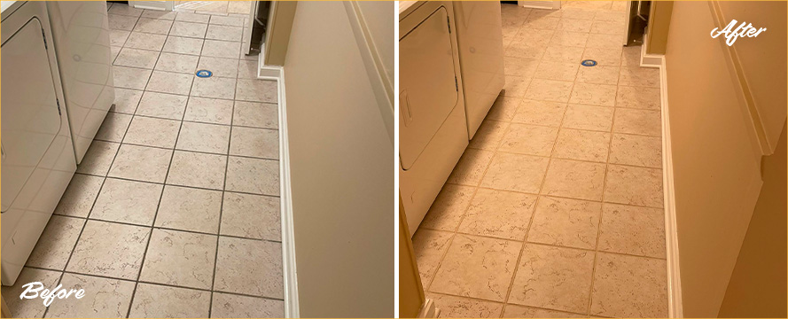 Ceramic Tile Floor Before and After a Grout Cleaning in Colorado Springs