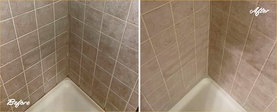 Shower Walls Before and After a Grout Cleaning in Colorado Springs