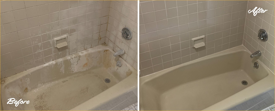 Dingy Tubshower Before and After Our Tile and Grout Cleaners in Manitou Springs, CO
