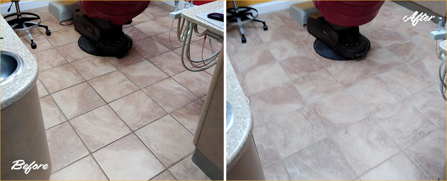 Tile Floor Before and After a Grout Cleaning in Castle Rock