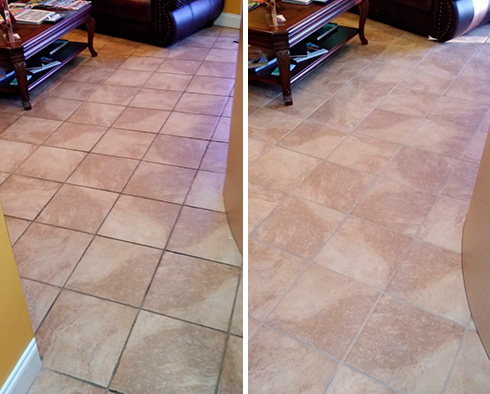 Reception Floor Before and After a Grout Cleaning in Castle Rock