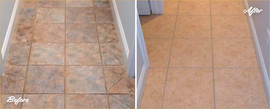 Hallway Floor Before and After a Service from Our Tile and Grout Cleaners in Castle Rock