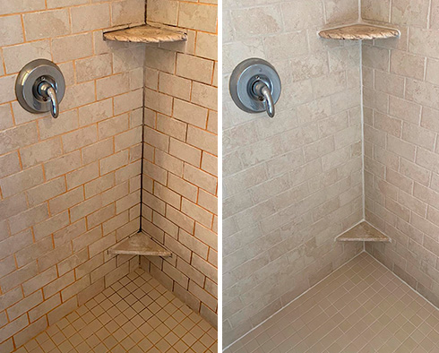 Tile Shower Before and After a Grout Cleaning in Castle Rock