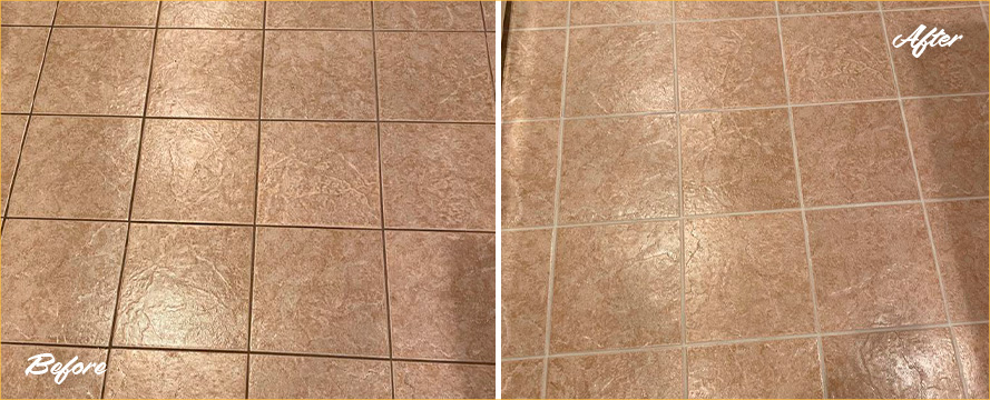 Kitchen Floor Before and After a Grout Sealing in Falcon, CO