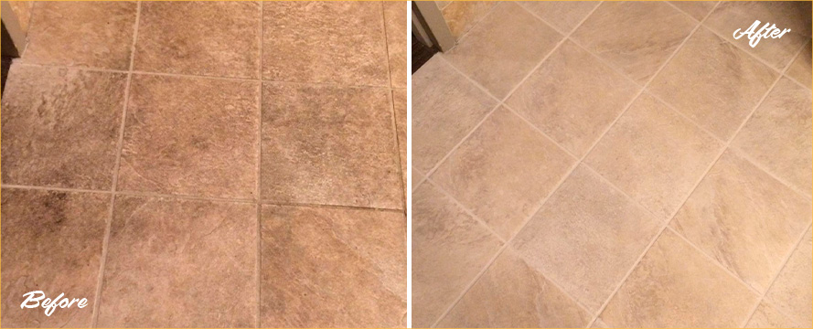 Floor Before and After a Remarkable Tile Cleaning in Falcon, CO