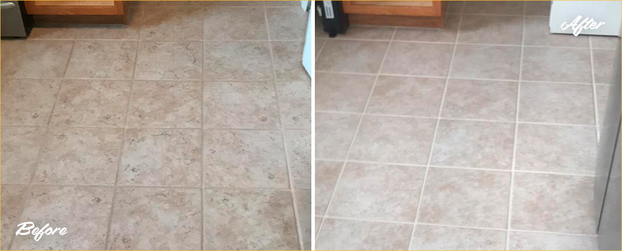Kitchen Floor Before and After a Grout Sealing in Colorado Springs, CO