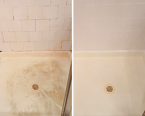 Shower Before and After Our Hard Surface Restoration Services in Colorado Springs, CO