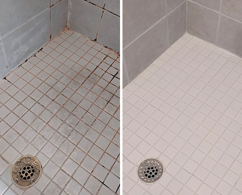 Shower Before and After a Grout Cleaning in Falcon, CO