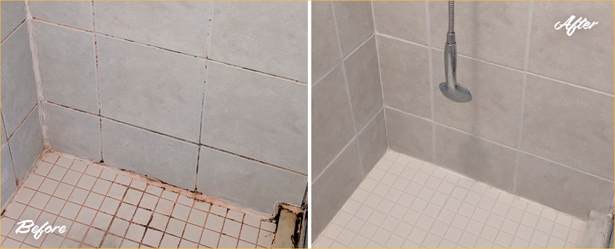 Shower Before and After a Remarkable Grout Cleaning in Falcon, CO