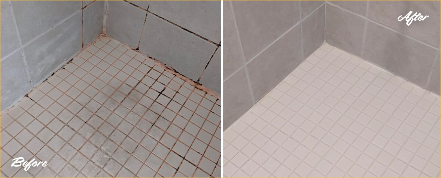Shower Before and After a Superb Grout Cleaning in Falcon, CO