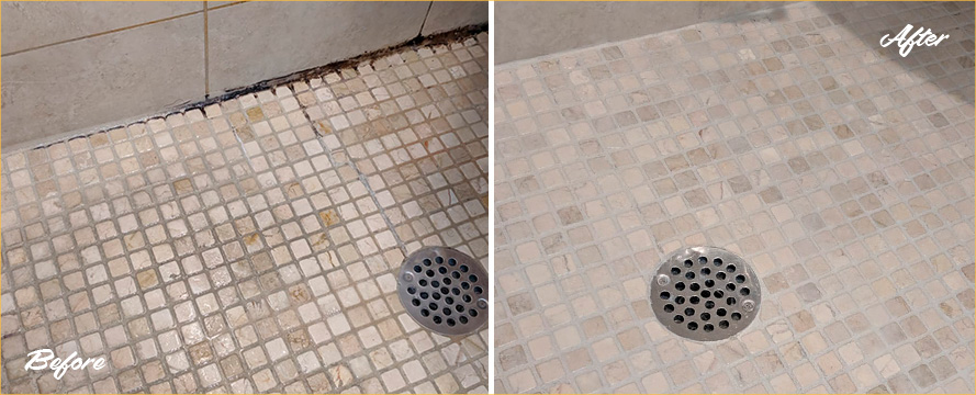 Shower Before and After Our Superb Hard Surface Restoration Services in Colorado Springs,  CO