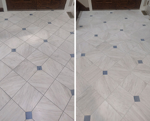 Ceramic Tile Floor Before and After a Grout Cleaning in Falcon