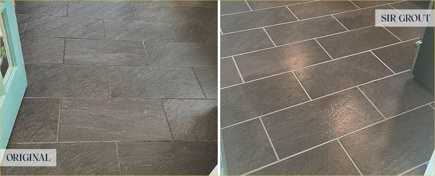Floor Before and After a Flawless Grout Recoloring in Falcon, CO
