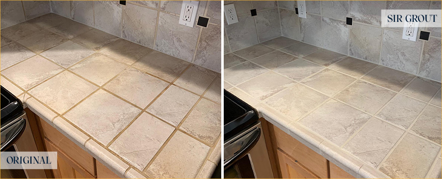 Kitchen Countertop Before and After of Castle Pines Tile And Grout Cleaners