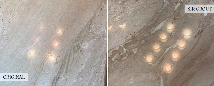 Marble Vanity Top Before and After a Stone Polishing in Falcon, CO