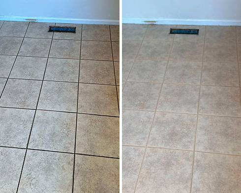 Floor Before and After a Grout Recoloring in Fountain, CO