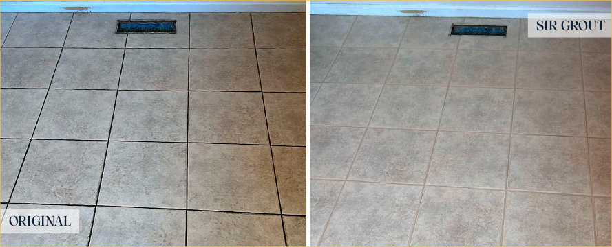 Floor Before and After a Flawless Grout Recoloring in Fountain, CO