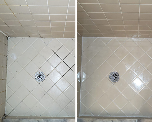 Bathroom Tiles Before and After Our Castle Pines Grout Sealing Service