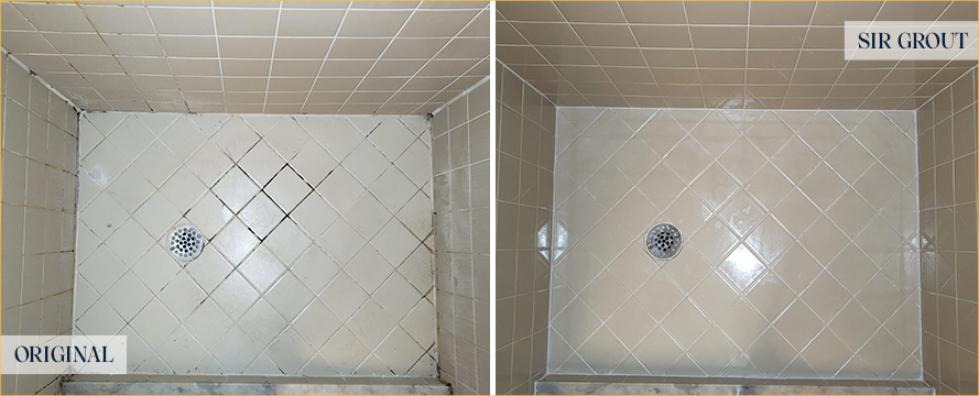 Bathroom Floor Before and After Our Castle Pines Grout Sealing Service