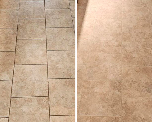 Floor Before and After a Grout Recoloring in Manitou Springs, CO