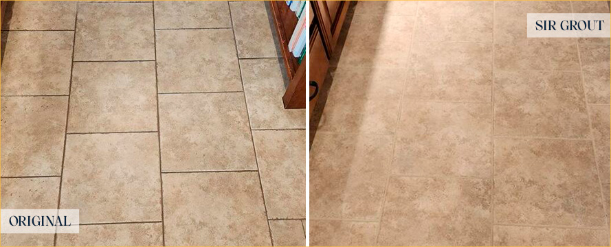 Floor Before and After an Excellent Grout Recoloring in Manitou Springs, CO