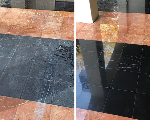 Floor Before and After a Stone Cleaning in Woodland Park, CO