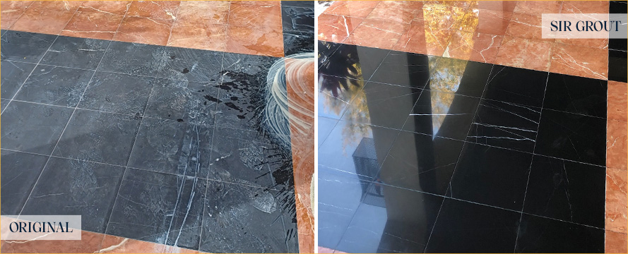 Marble Floor Before and After a Stone Cleaning in Woodland Park, CO