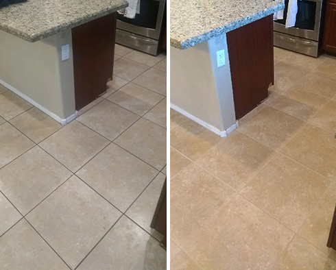 Kitchen Floor Before and After a Grout Cleaning in Fountain