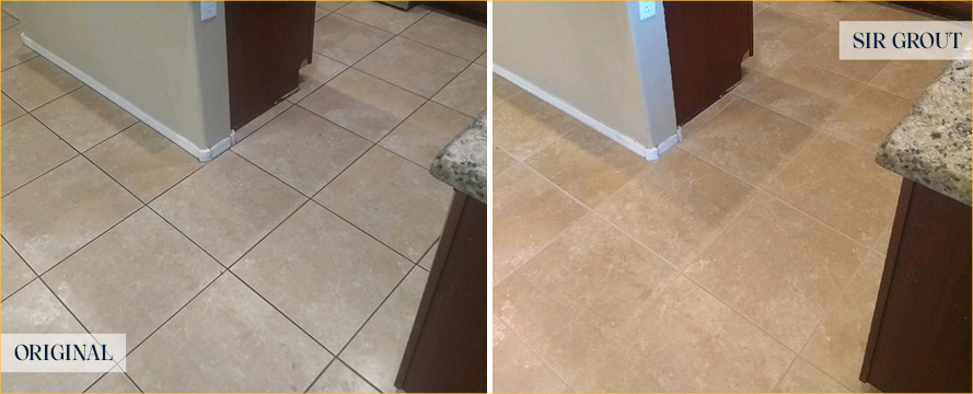 Kitchen Floor Before and After a Grout Cleaning in Fountain