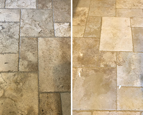 Floor Before and After a Stone Cleaning in Fountain, CO