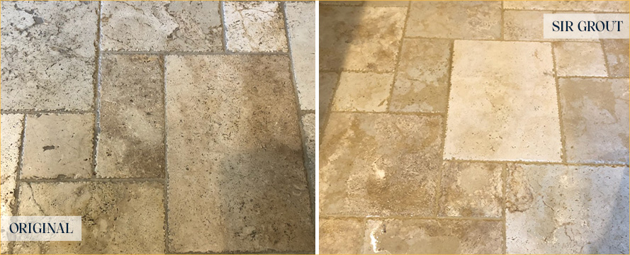 Travertine Floor Before and After a Stone Cleaning in Fountain, CO