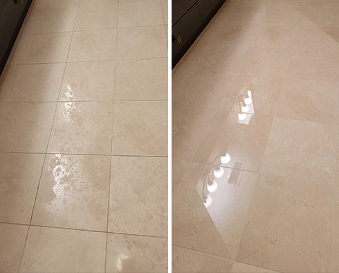 Marble Floor Before and After a Stone Polishing in Monument