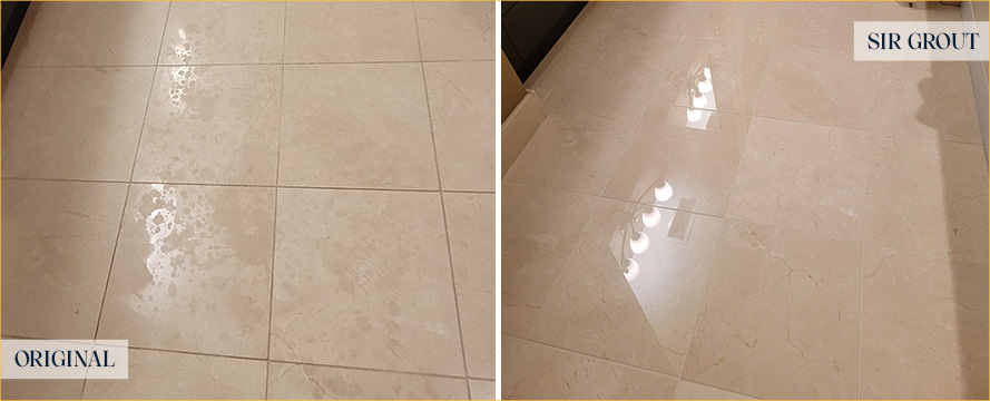 Marble Floor Before and After a Stone Polishing in Monument