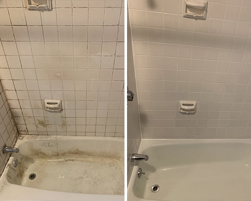 Shower Walls and Bathtub Before and After a Tile Cleaning in Peyton